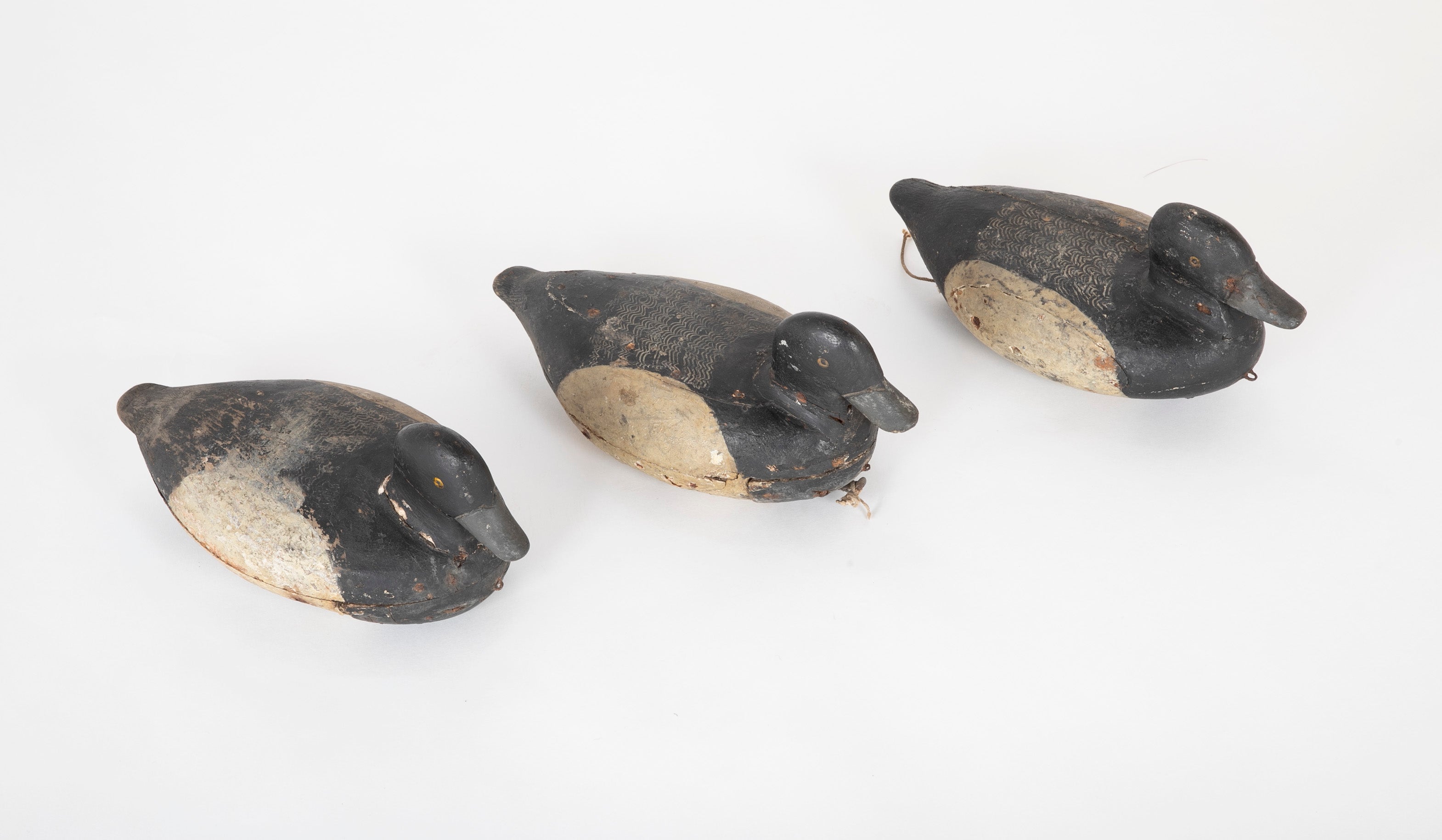 Set of 3 Bluebill Drake Decoy Rig Mates Attributed to Cassius Smith of Connecticut