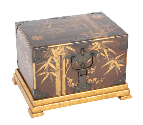 Japanese Edo Period Fabric Chest on Later Gilt Stand