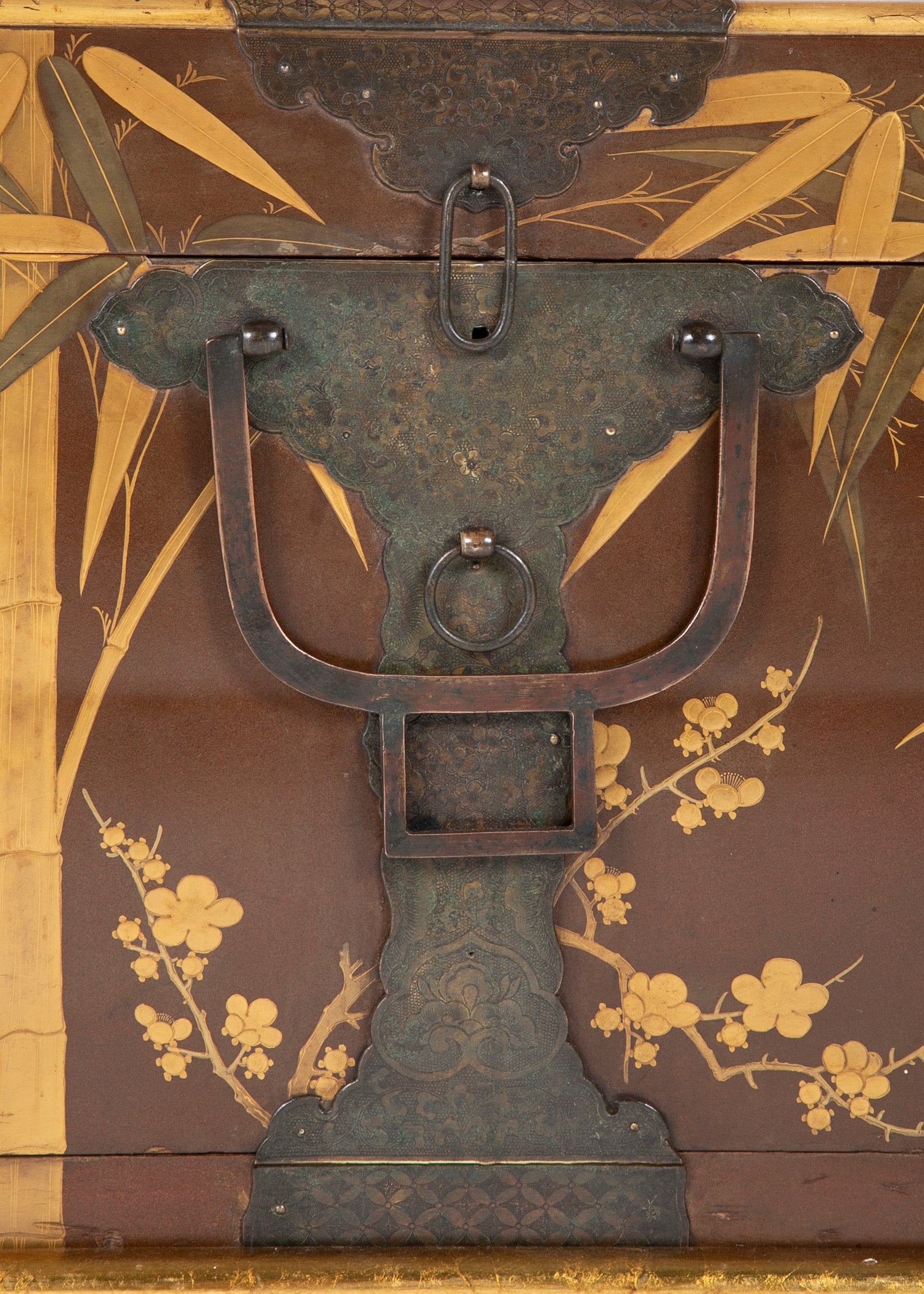 Japanese Edo Period Fabric Chest on Later Gilt Stand