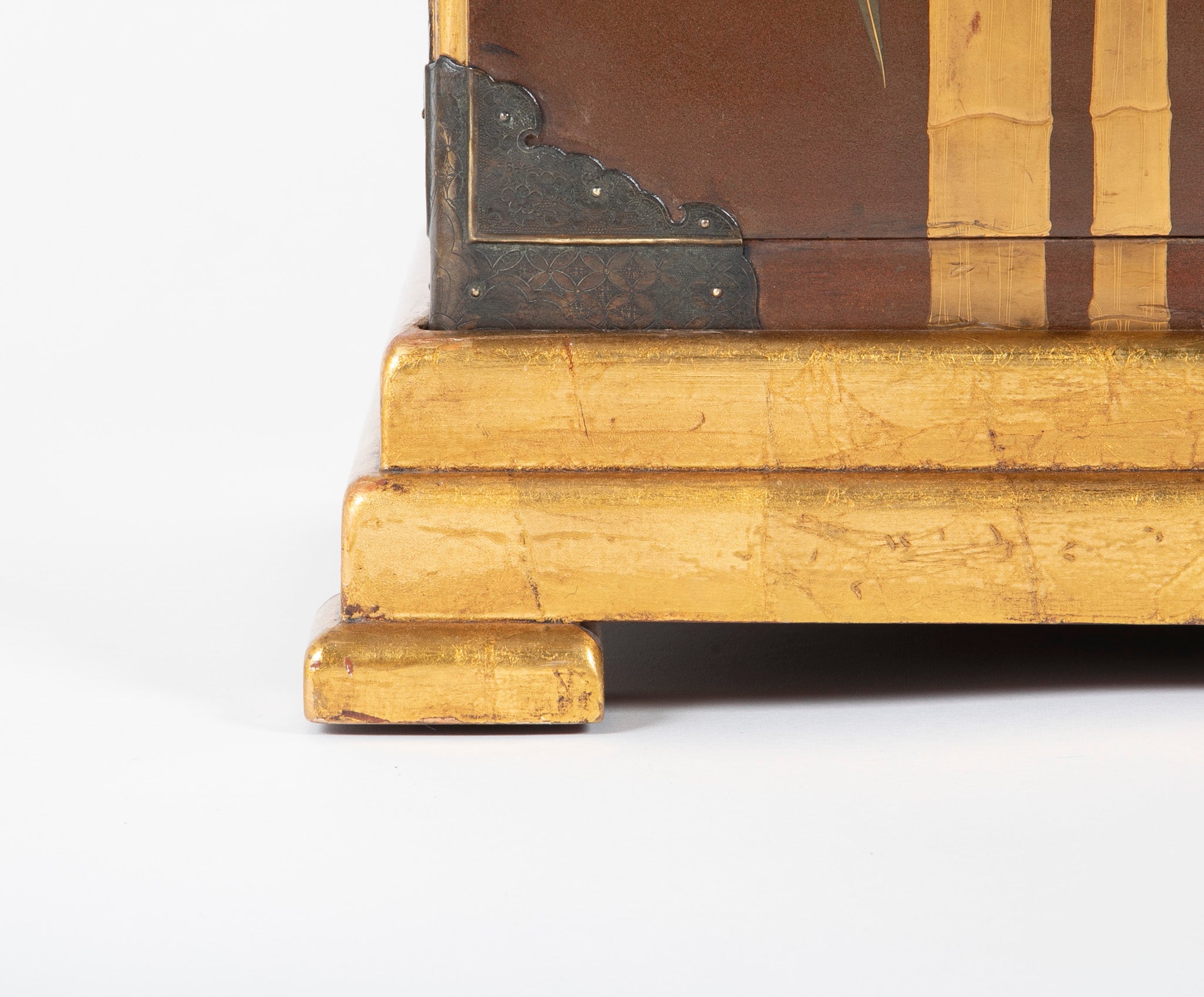 Japanese Edo Period Fabric Chest on Later Gilt Stand