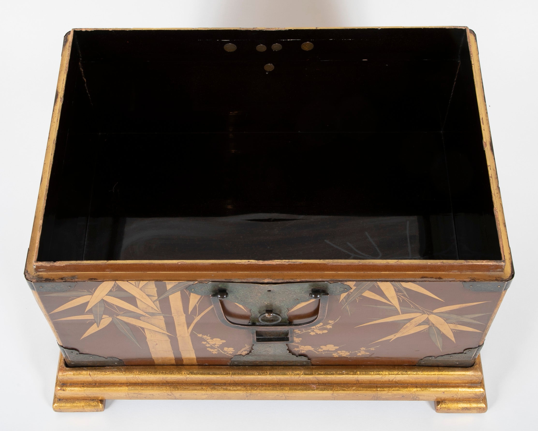 Japanese Edo Period Fabric Chest on Later Gilt Stand