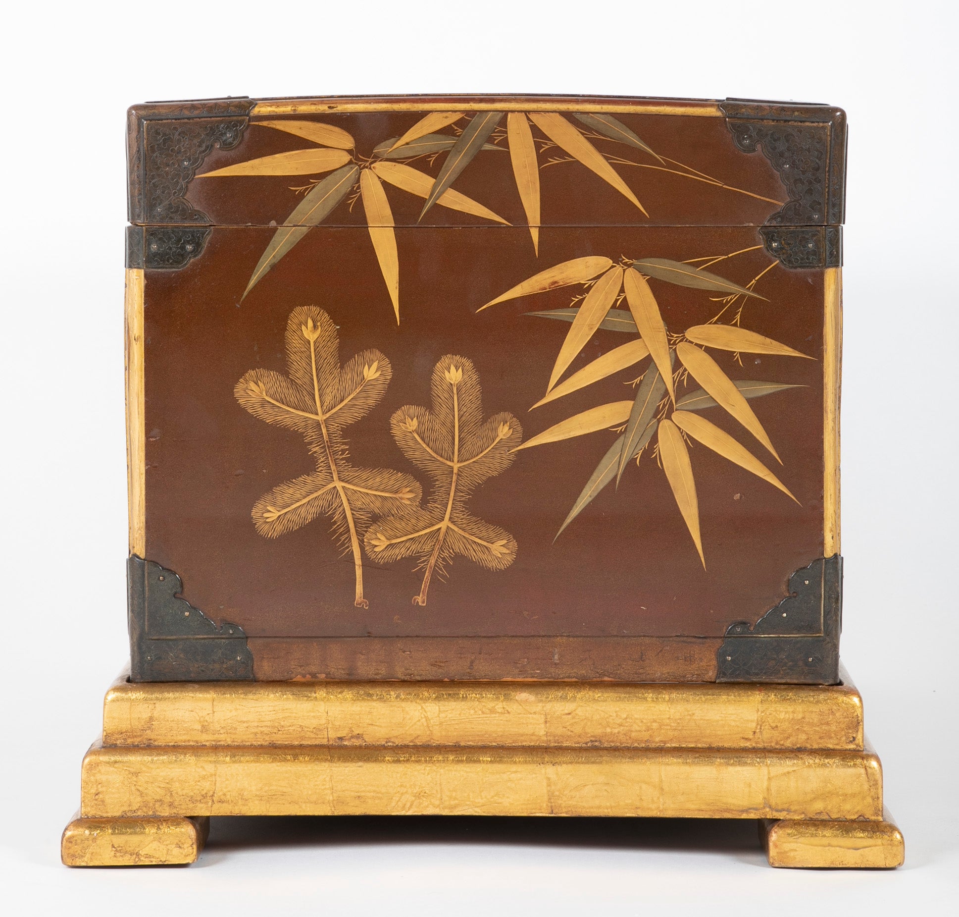Japanese Edo Period Fabric Chest on Later Gilt Stand