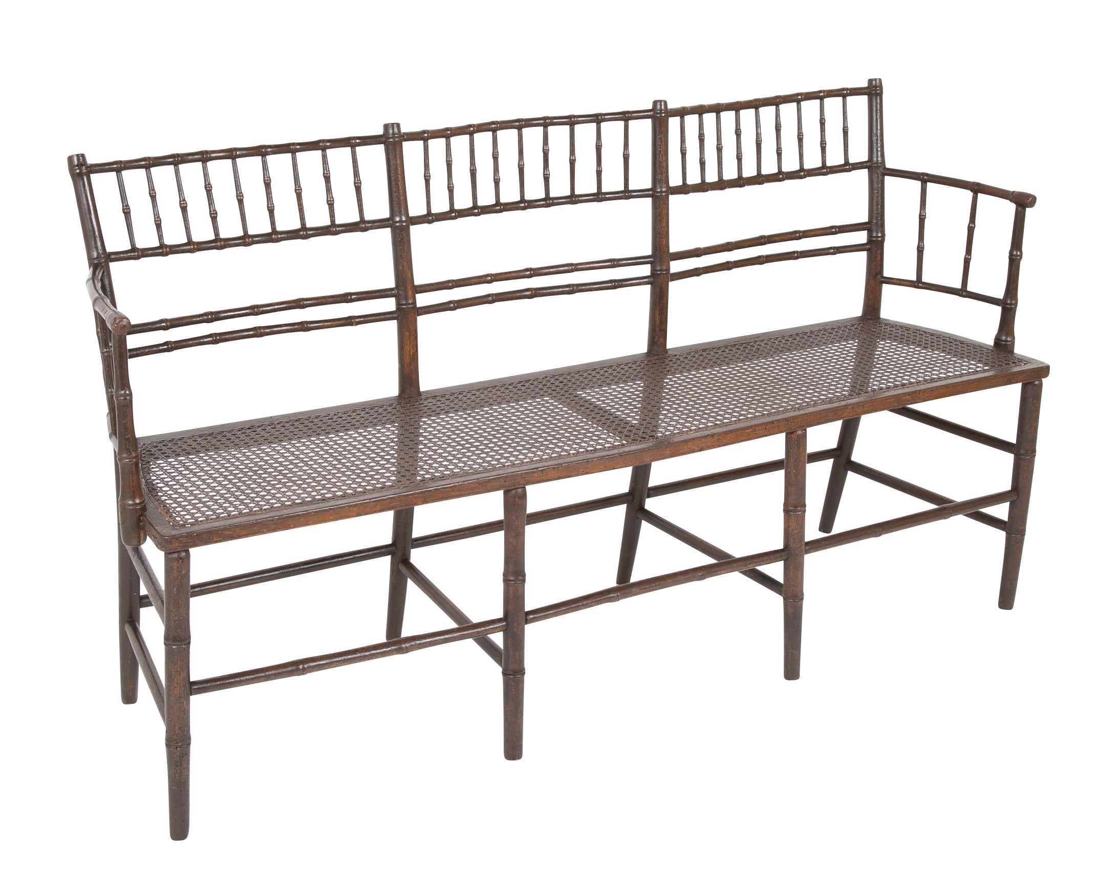 American Three Seat Sheraton Spindle Back Bench
