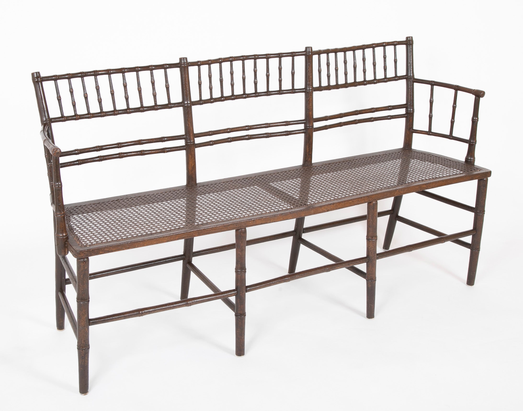 American Three Seat Sheraton Spindle Back Bench
