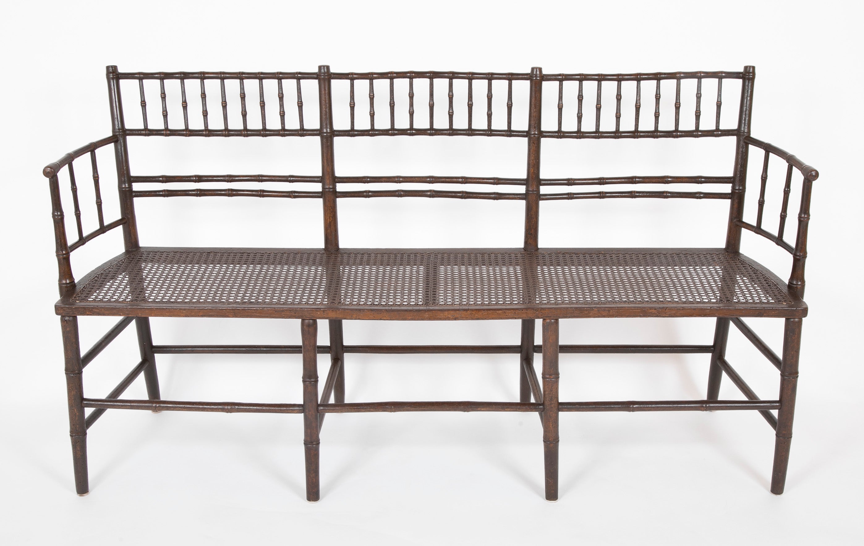 American Three Seat Sheraton Spindle Back Bench