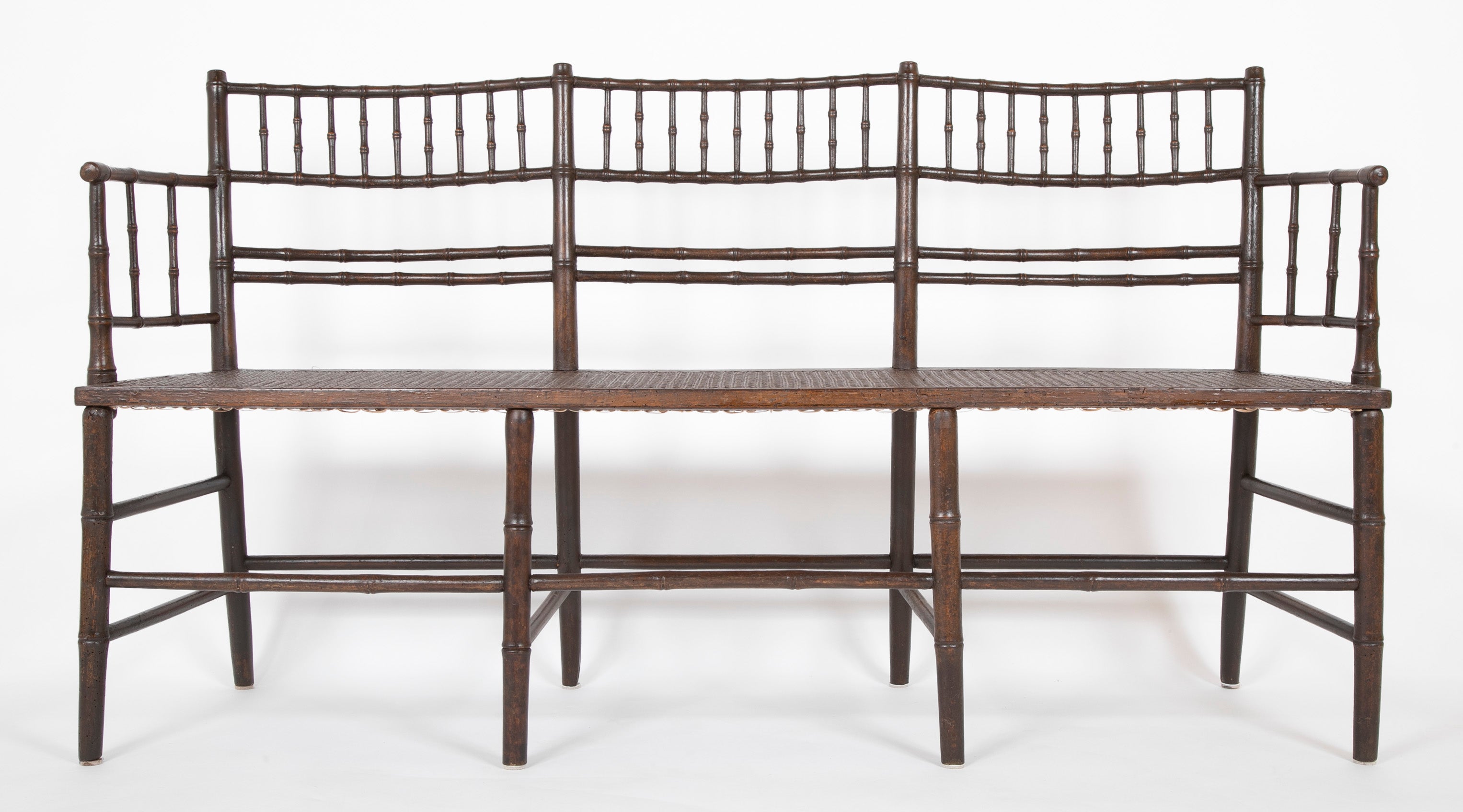 American Three Seat Sheraton Spindle Back Bench