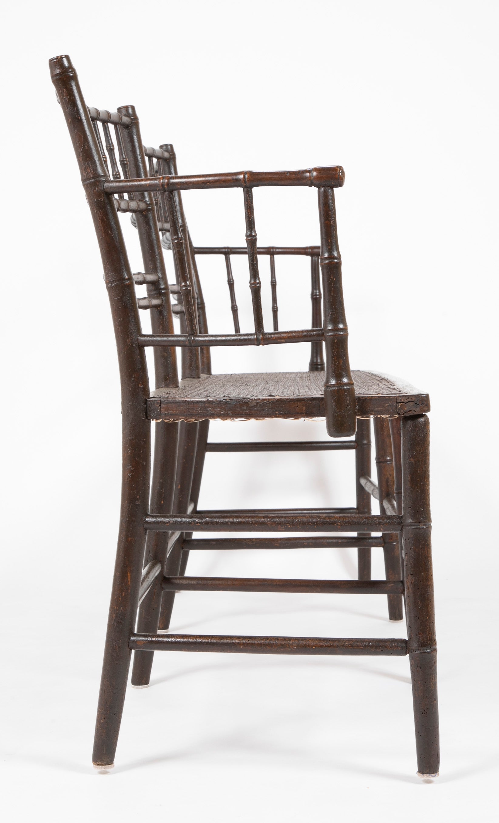 American Three Seat Sheraton Spindle Back Bench