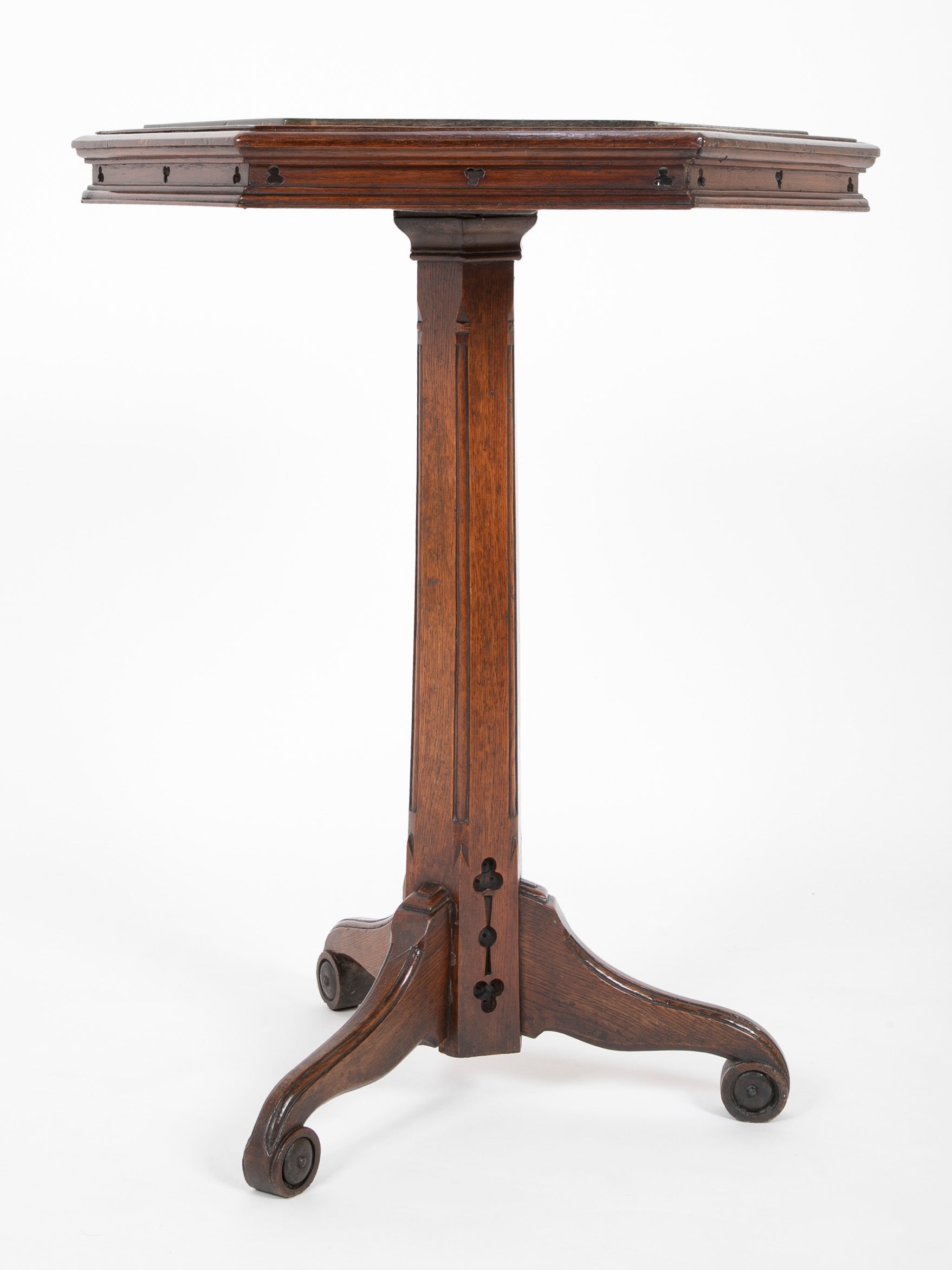 English Oak and Marble Top Occasional Table with Black & White Marble Dart Board Type Design