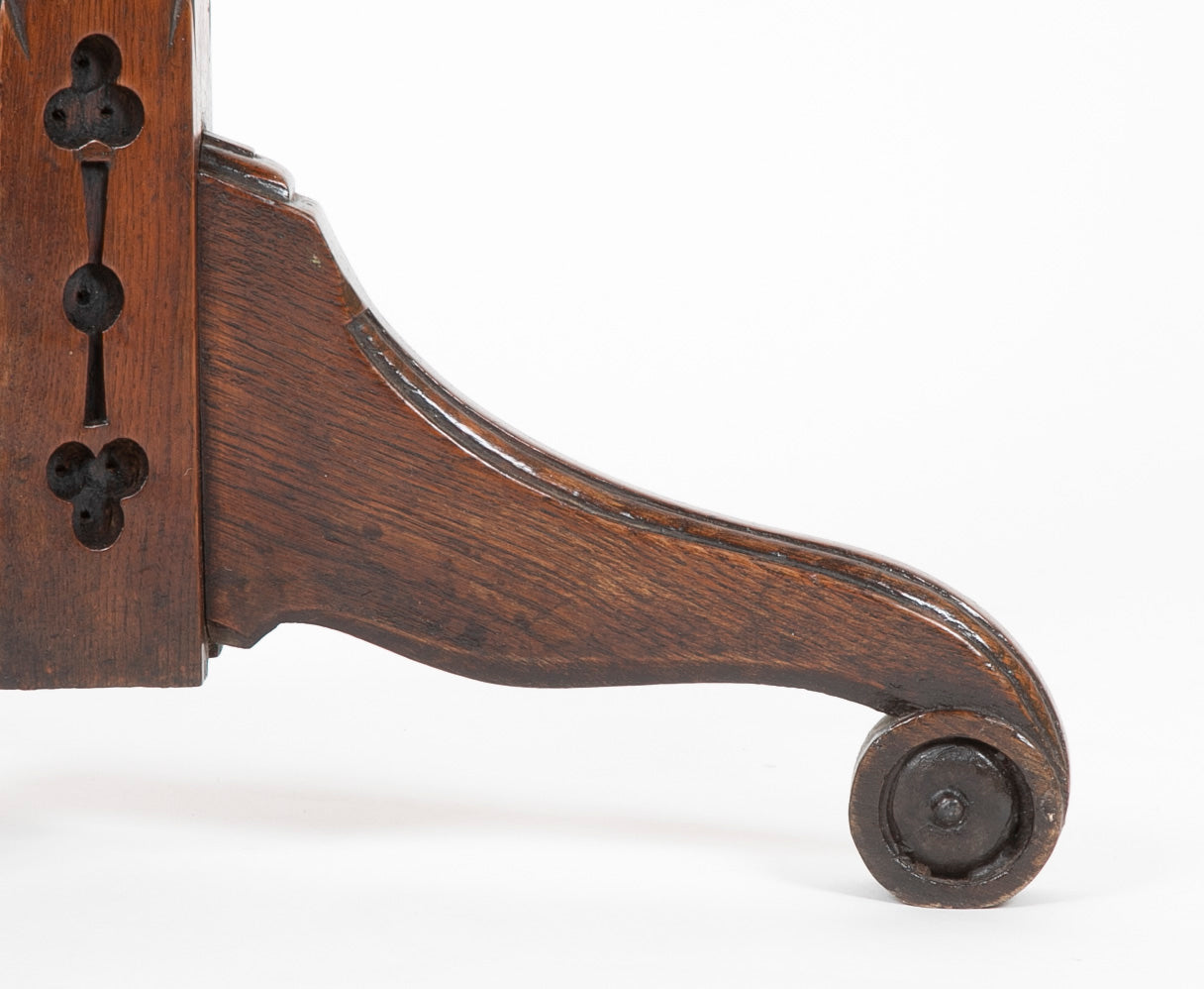 English Oak and Marble Top Occasional Table with Black & White Marble Dart Board Type Design