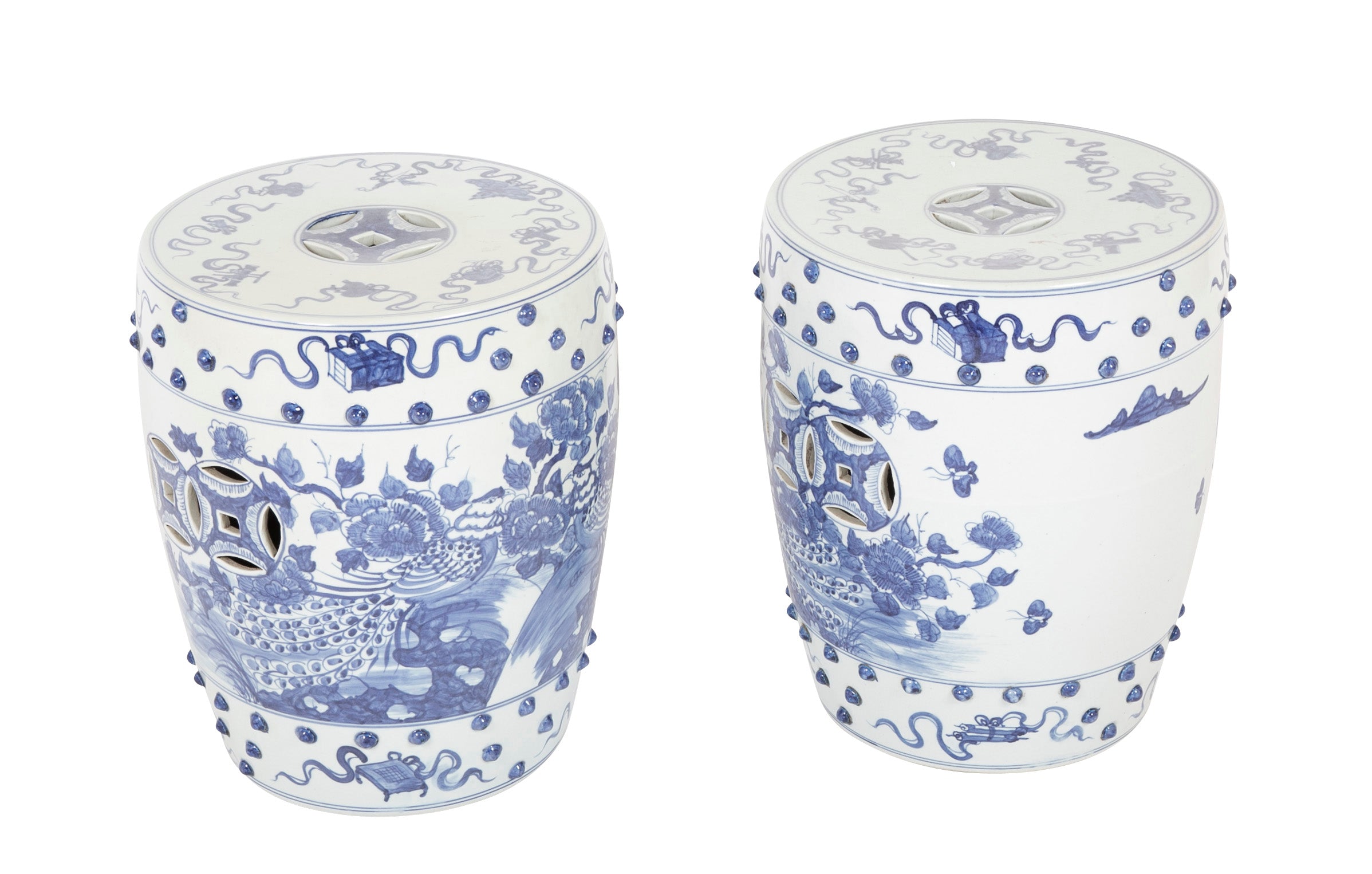 A Pair of Chinese Export Porcelain Stools with Peacock Decor