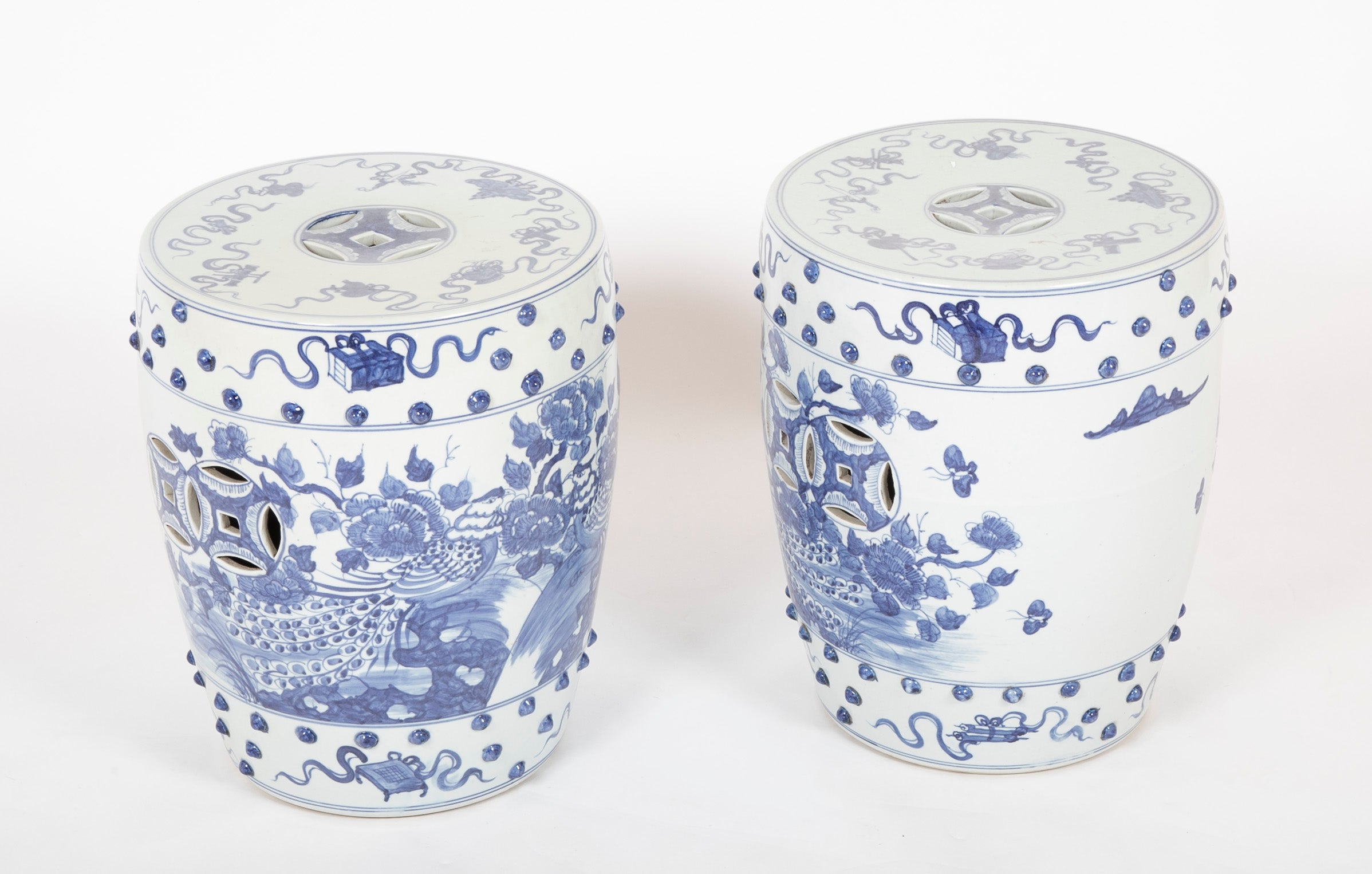 A Pair of Chinese Export Porcelain Stools with Peacock Decor