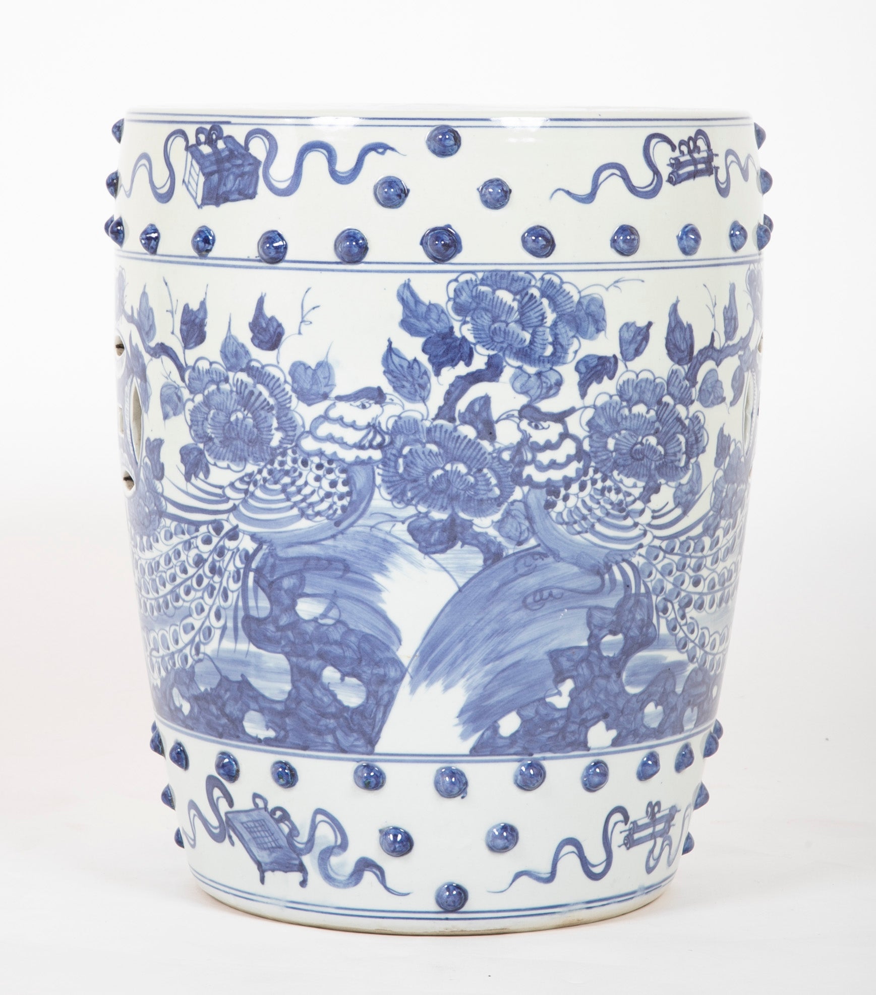 A Pair of Chinese Export Porcelain Stools with Peacock Decor