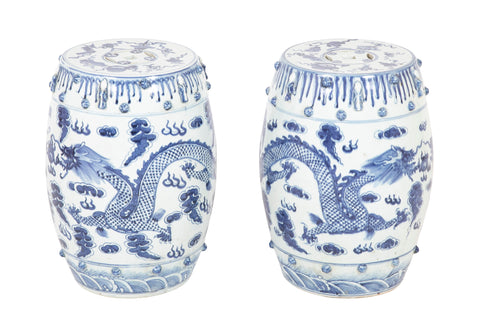 Pair of Chinese Export Blue & White Garden Stools