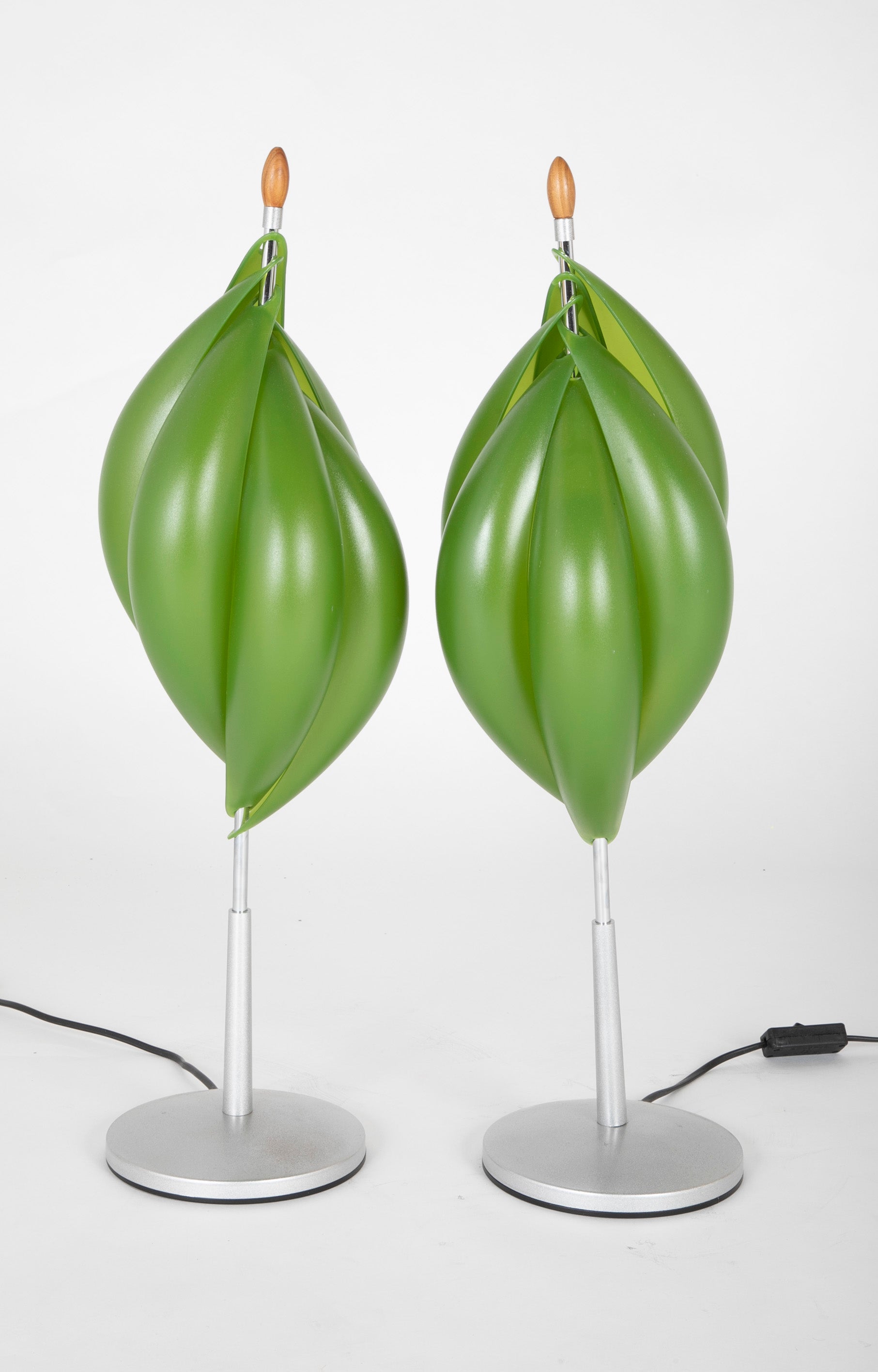 Mid-Century Aluminum Lamps with Avocado Colored Resin Shades