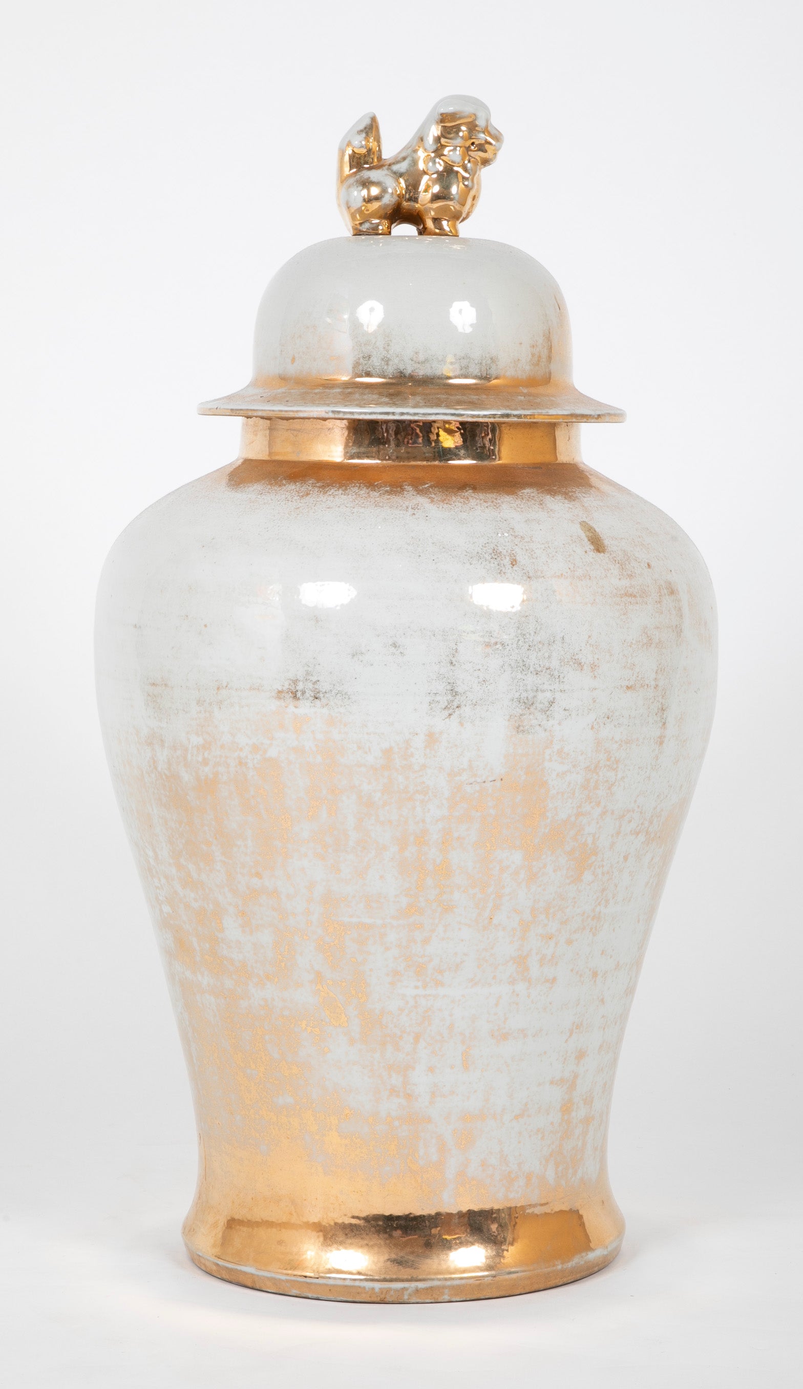 Late 20th Century Chinese Partially Gilt Large Covered Urn