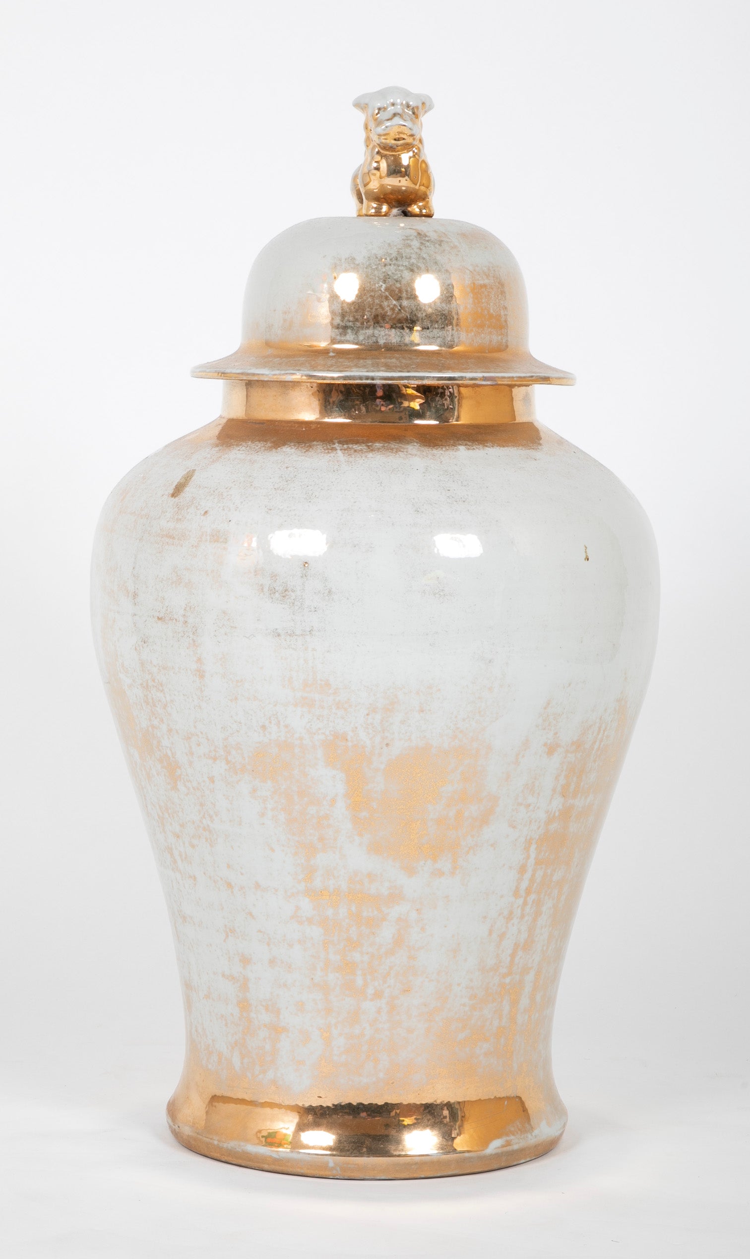 Late 20th Century Chinese Partially Gilt Large Covered Urn