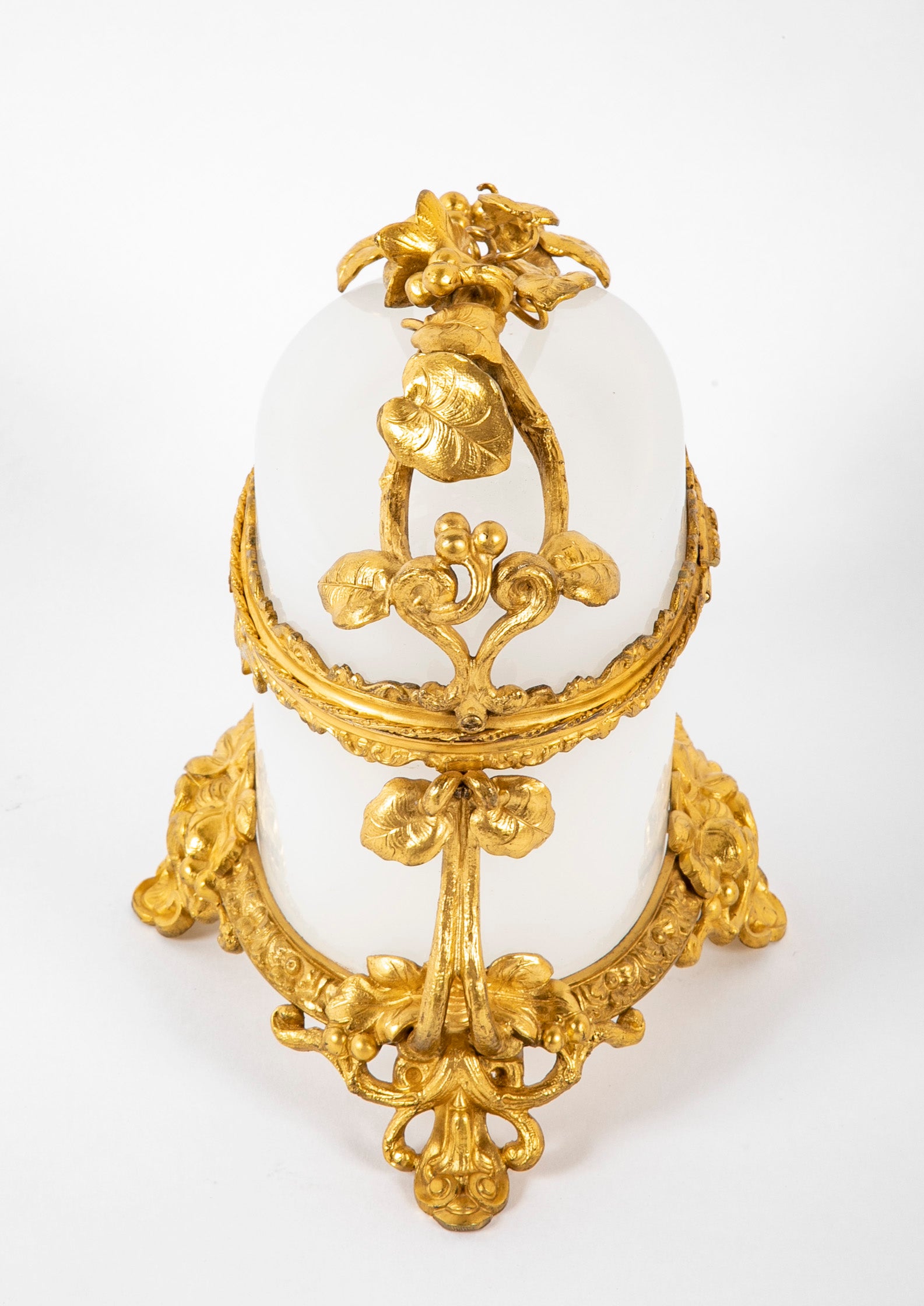 French 19th Century Oval White Opaline Glass Box with Ormolu Decoration