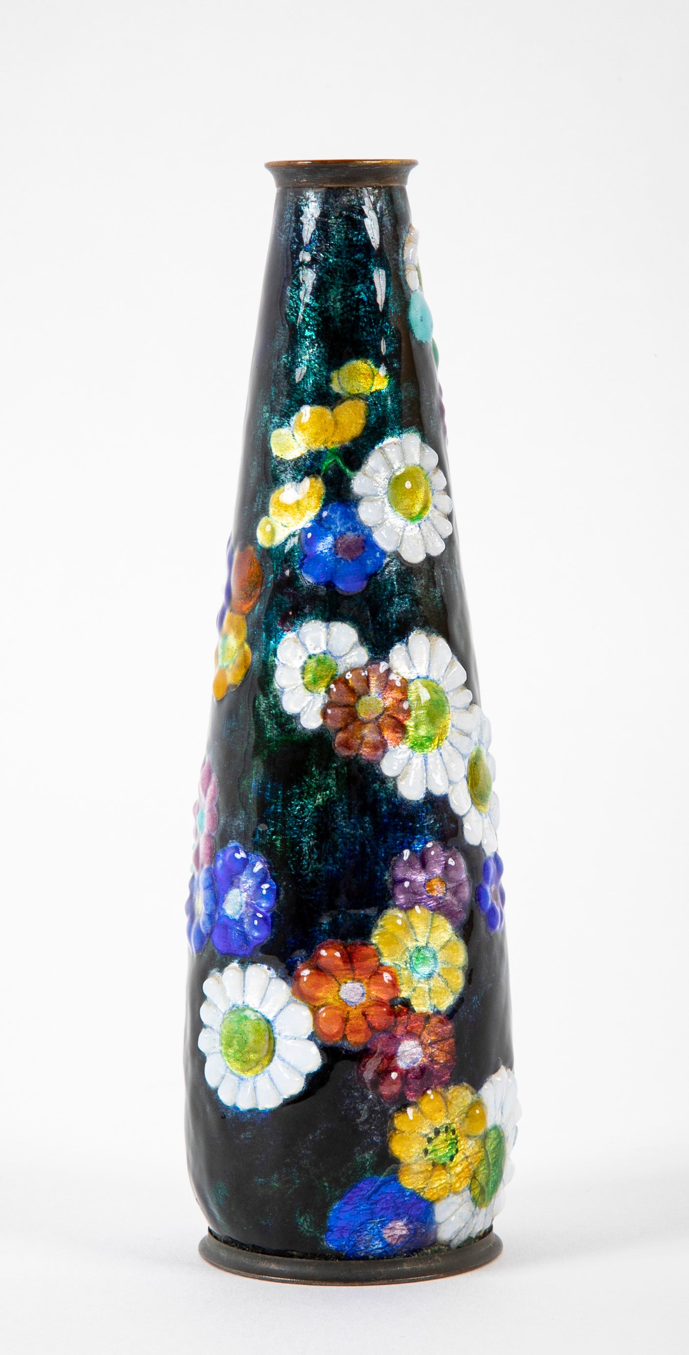 Early Art Deco Camille Faure Enameled Floral Vase