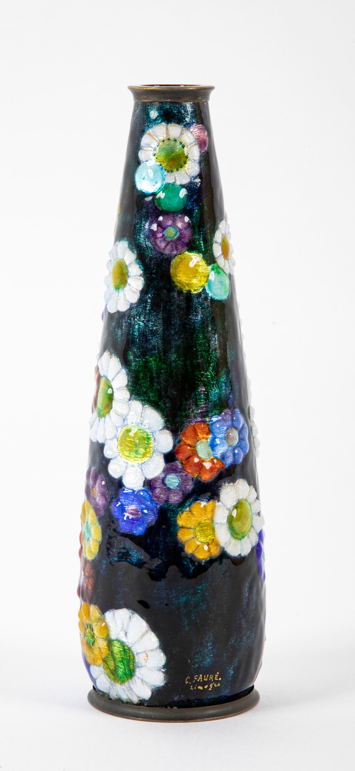 Early Art Deco Camille Faure Enameled Floral Vase