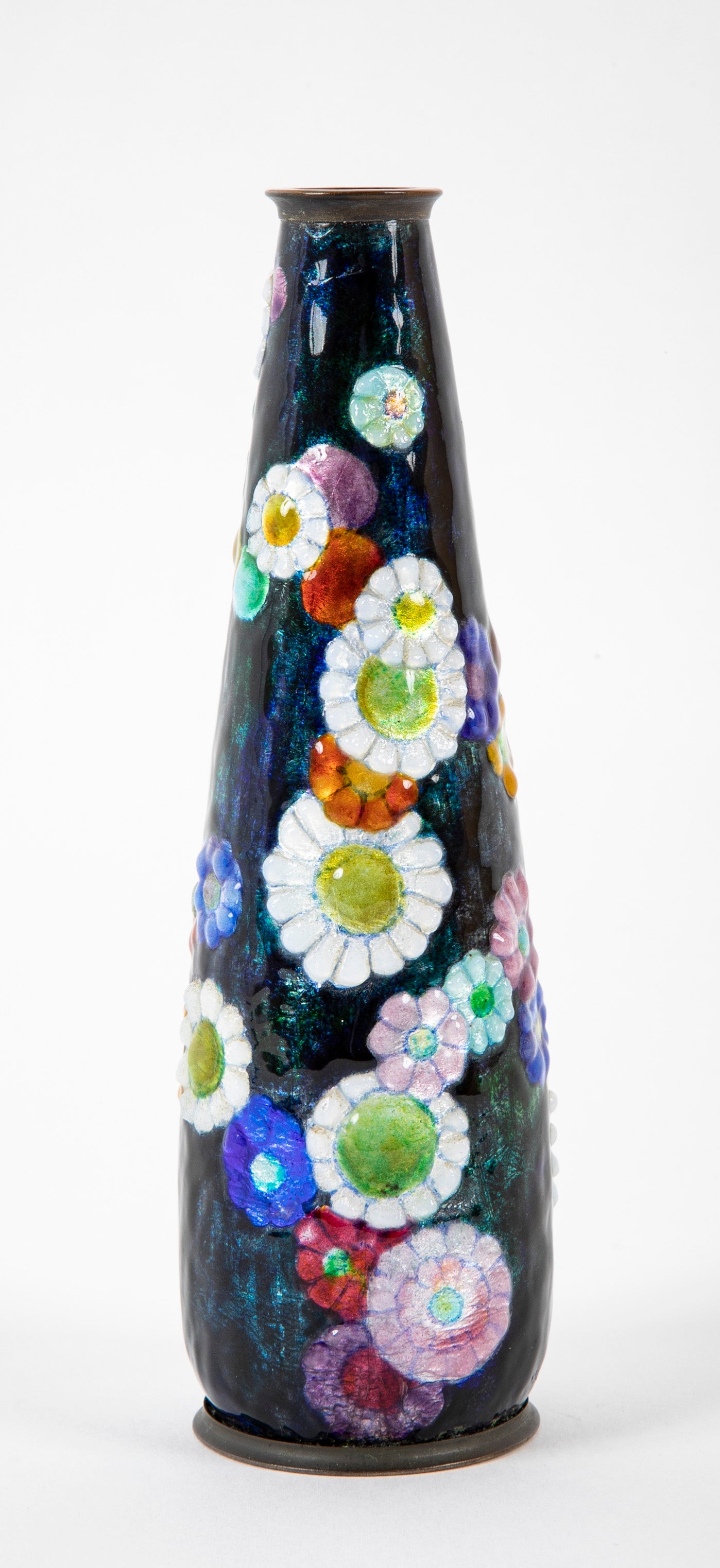 Early Art Deco Camille Faure Enameled Floral Vase