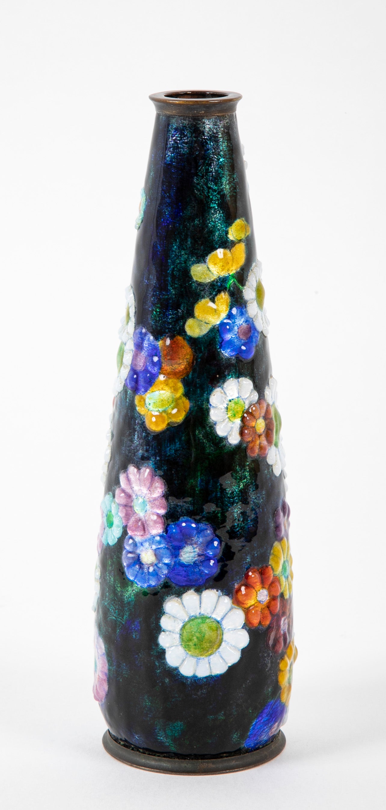 Early Art Deco Camille Faure Enameled Floral Vase
