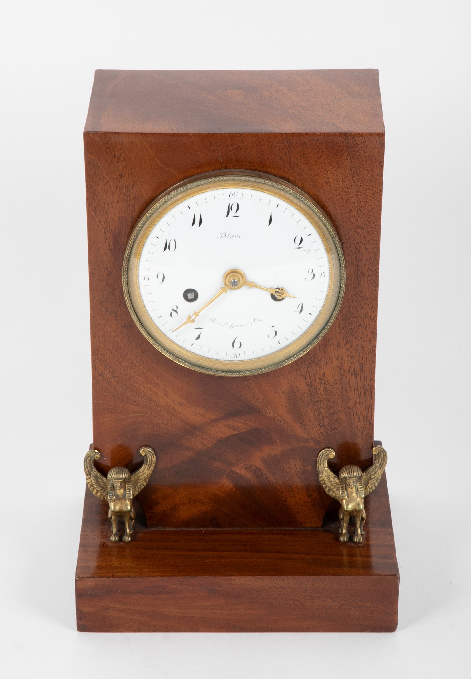 19th Century French Mahogany & Sphinx Mounted Mantle Clock