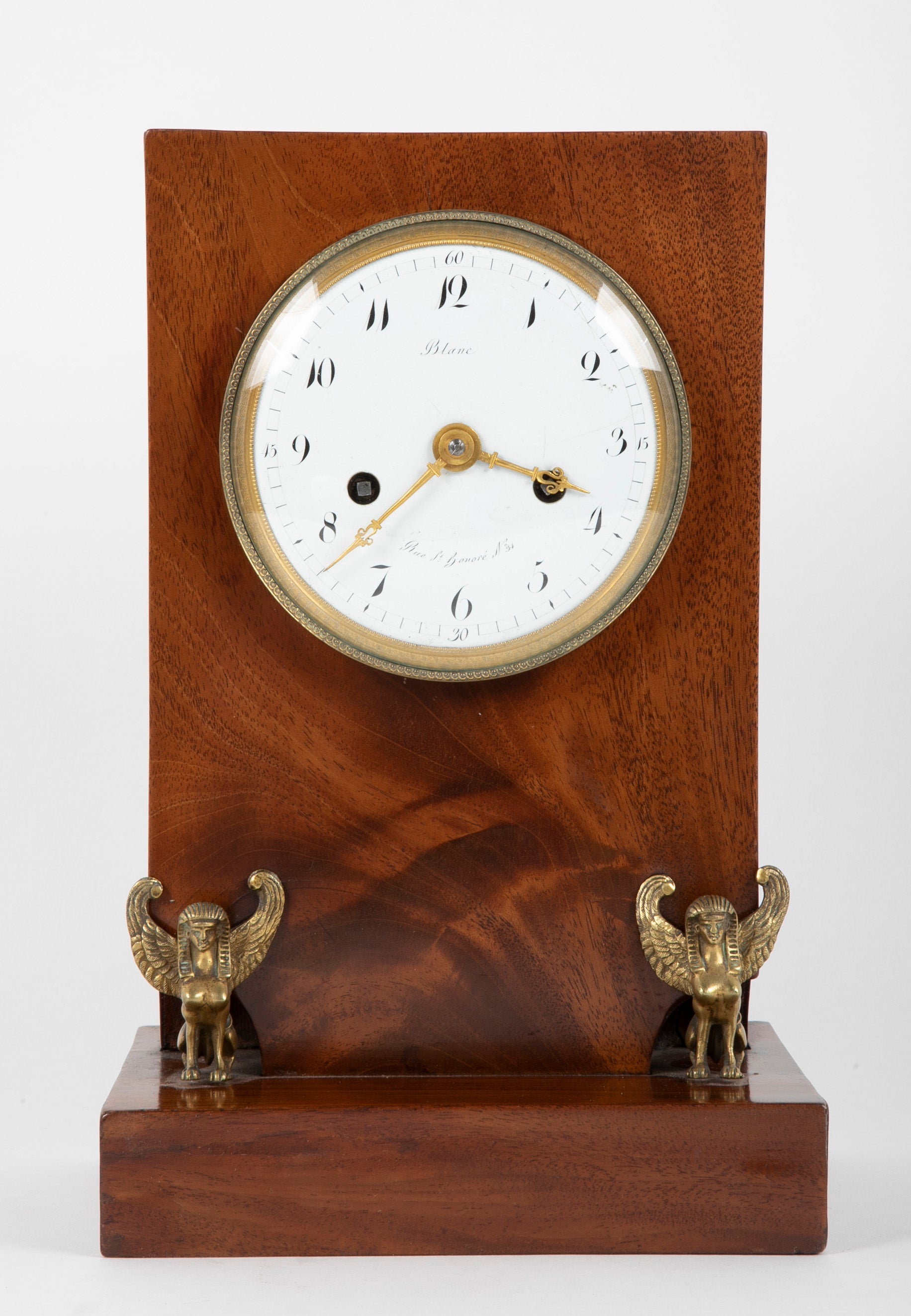 19th Century French Mahogany & Sphinx Mounted Mantle Clock