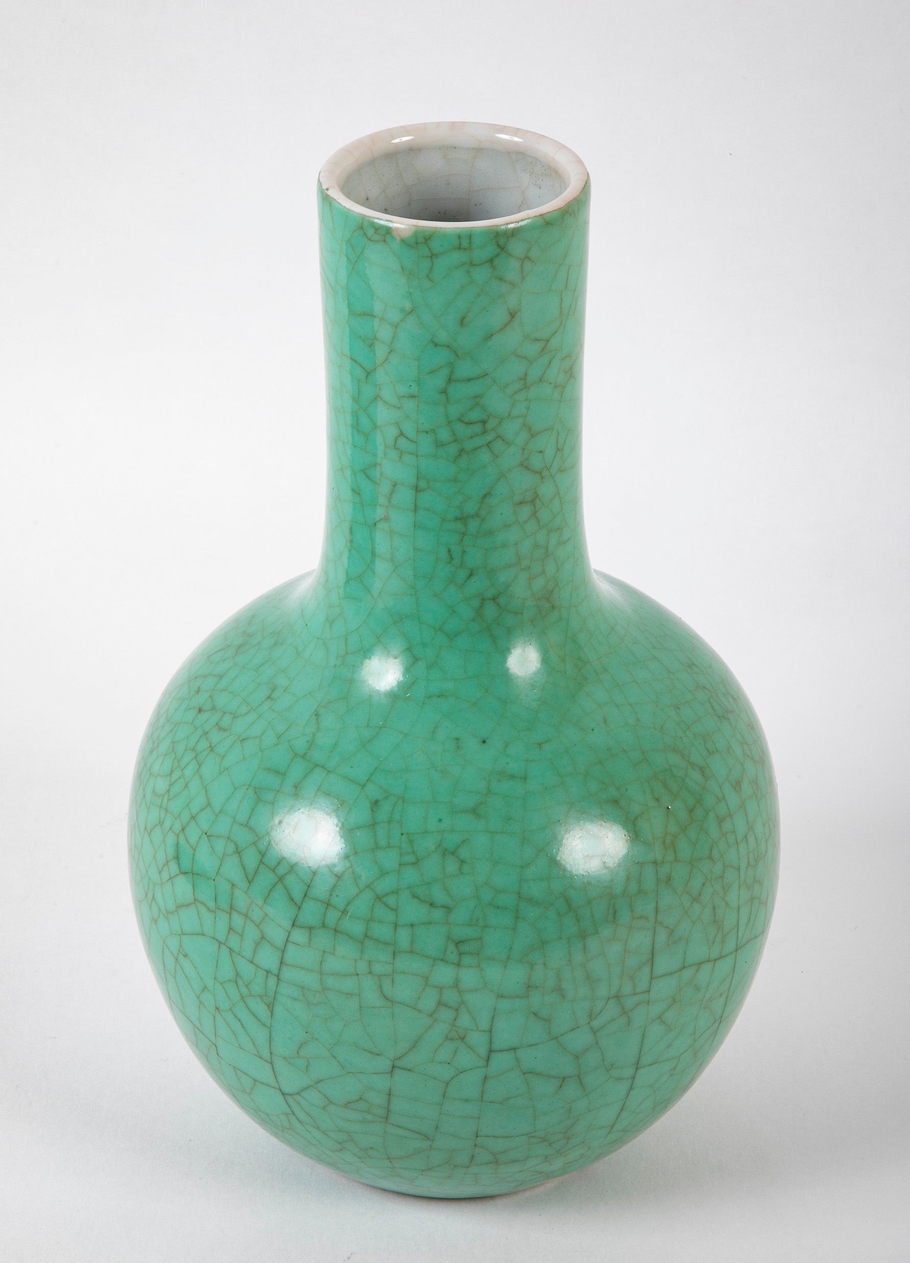 Unusual Chinese Apple Green Crackled Glaze Porcelain Bottle