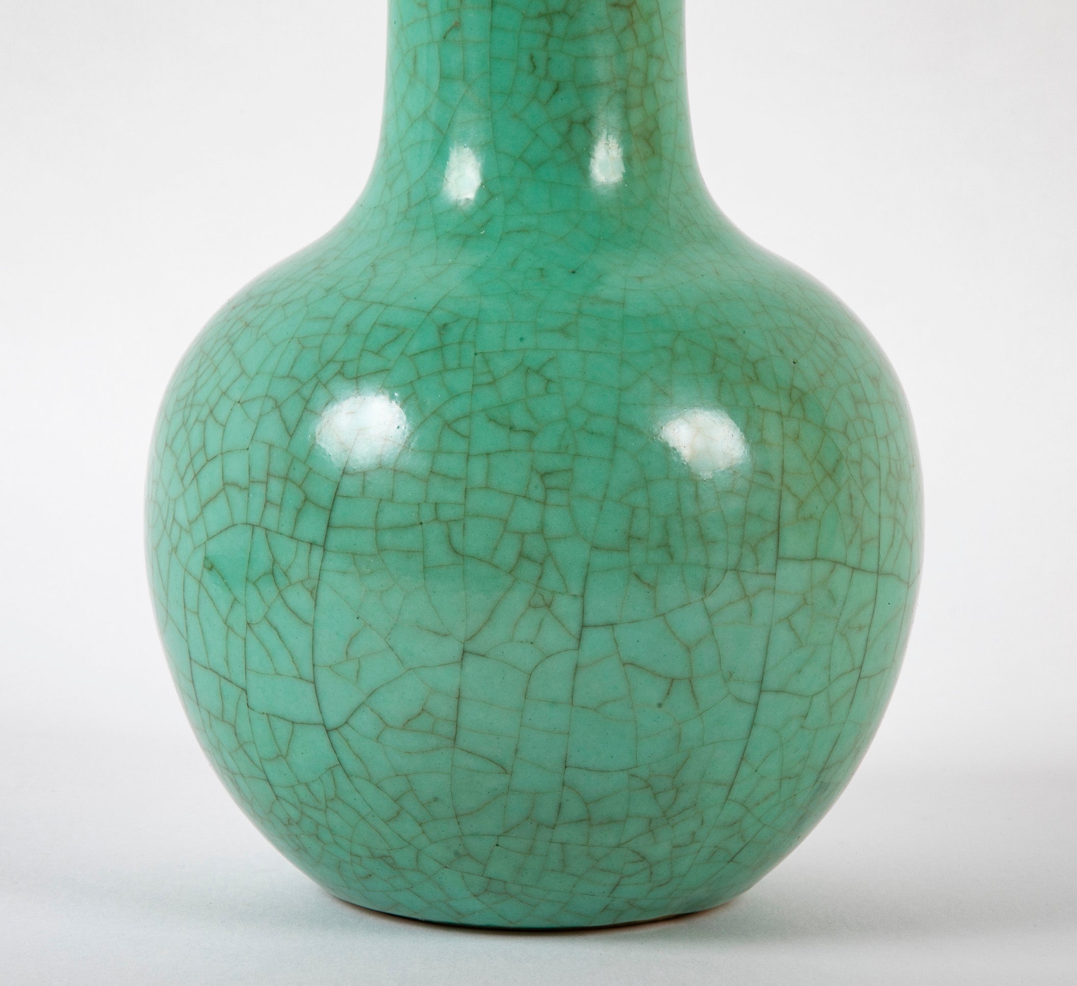 Unusual Chinese Apple Green Crackled Glaze Porcelain Bottle