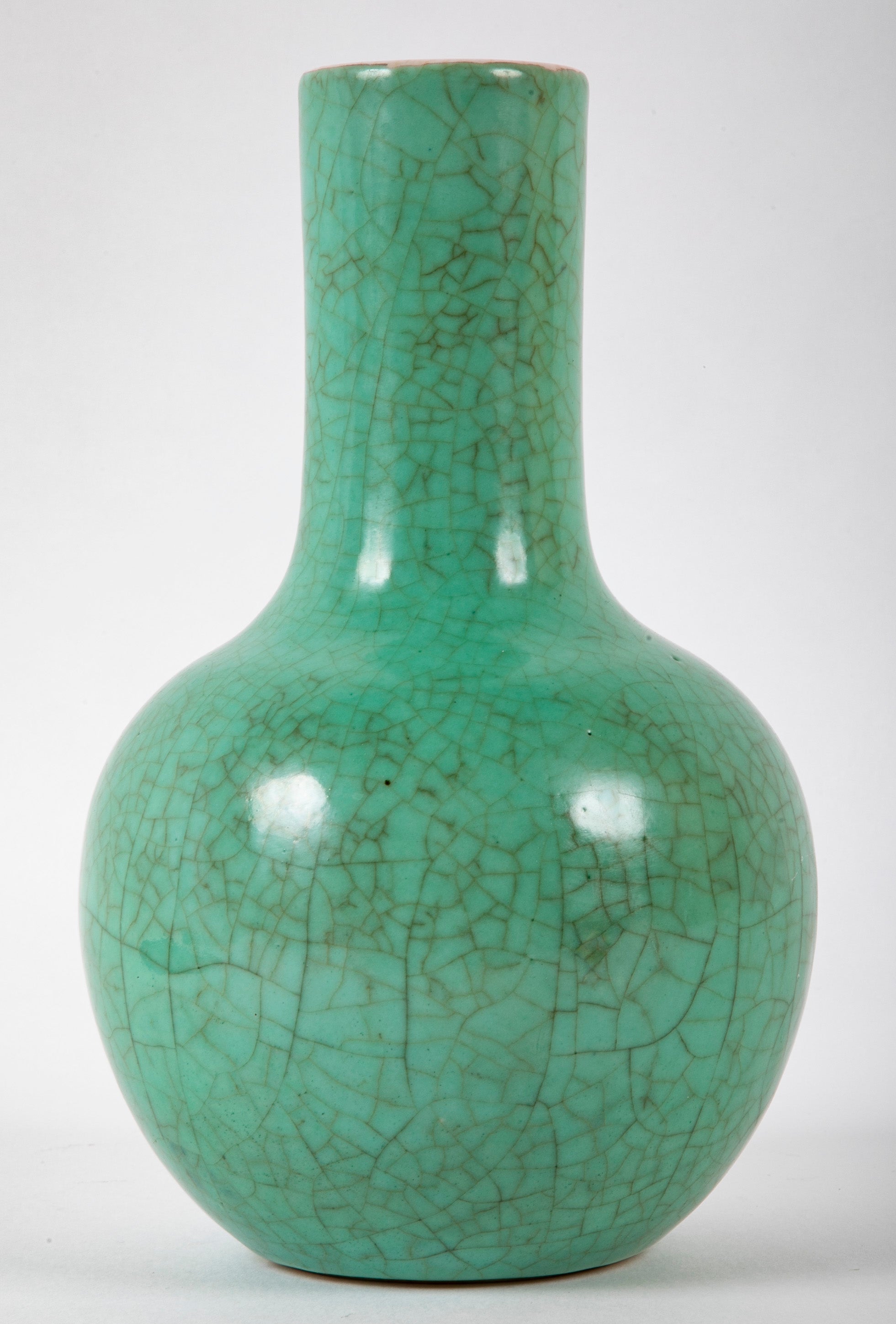 Unusual Chinese Apple Green Crackled Glaze Porcelain Bottle