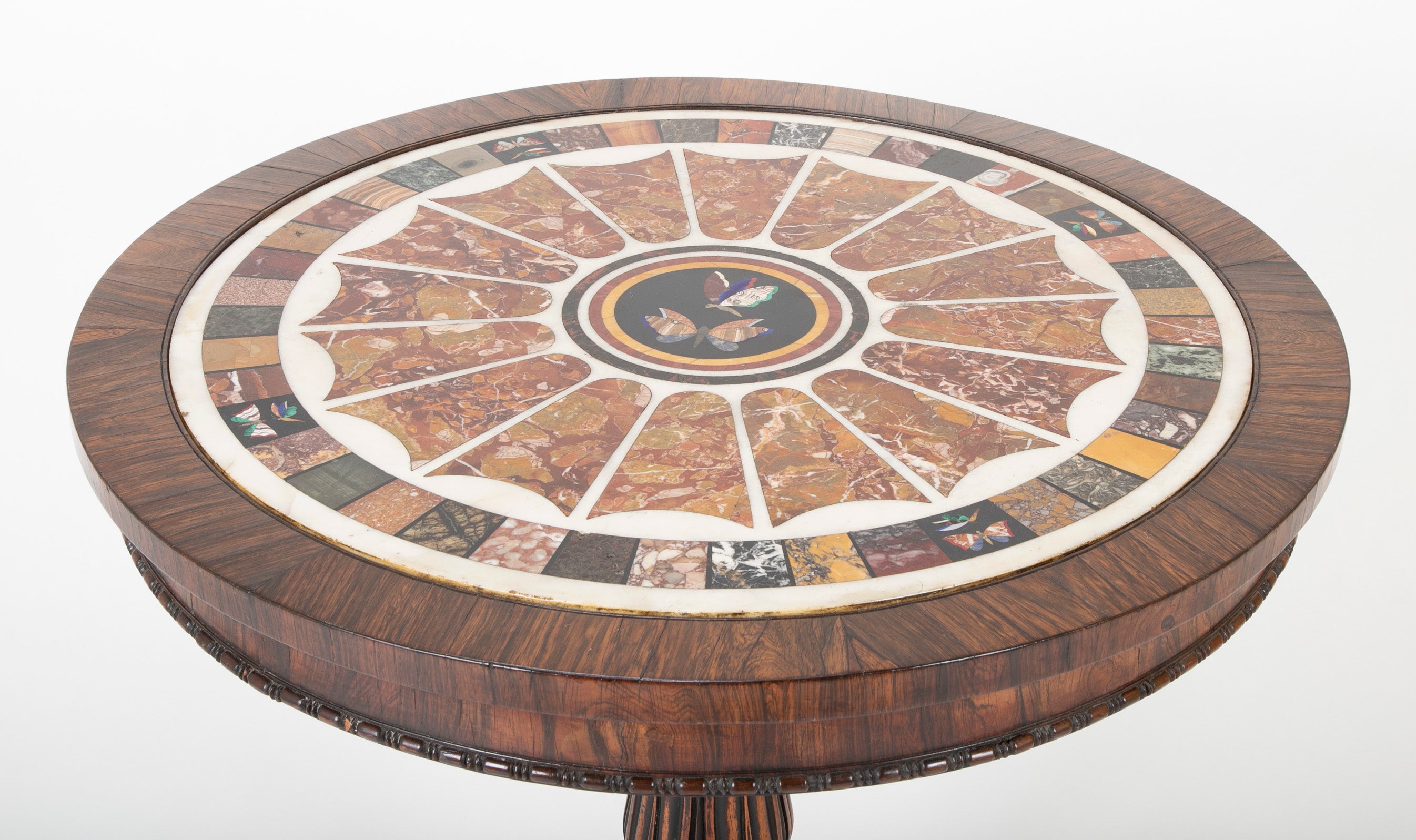 Rosewood Center Table Inset with Pietra Dura Specimen Butterflies