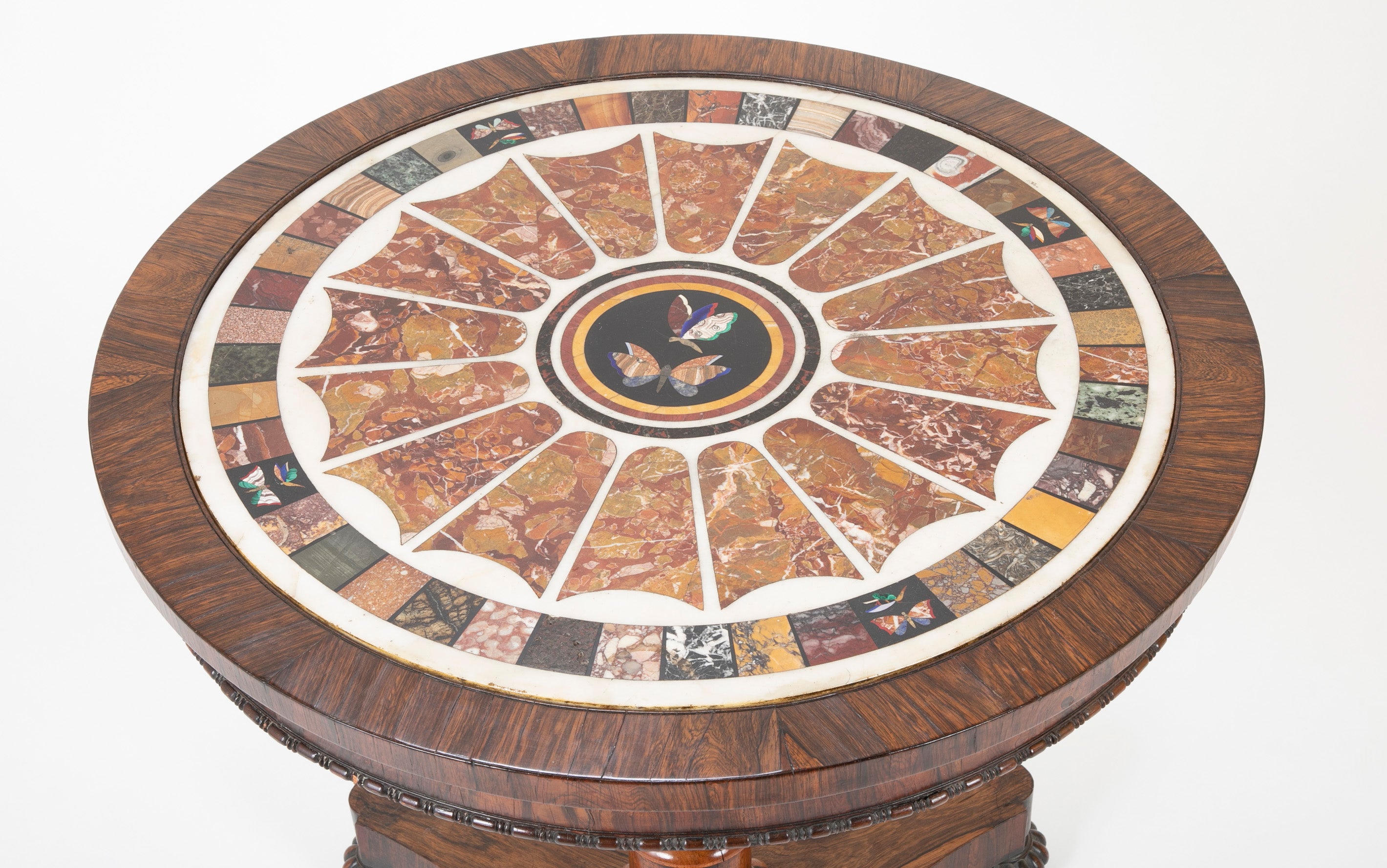 Rosewood Center Table Inset with Pietra Dura Specimen Butterflies