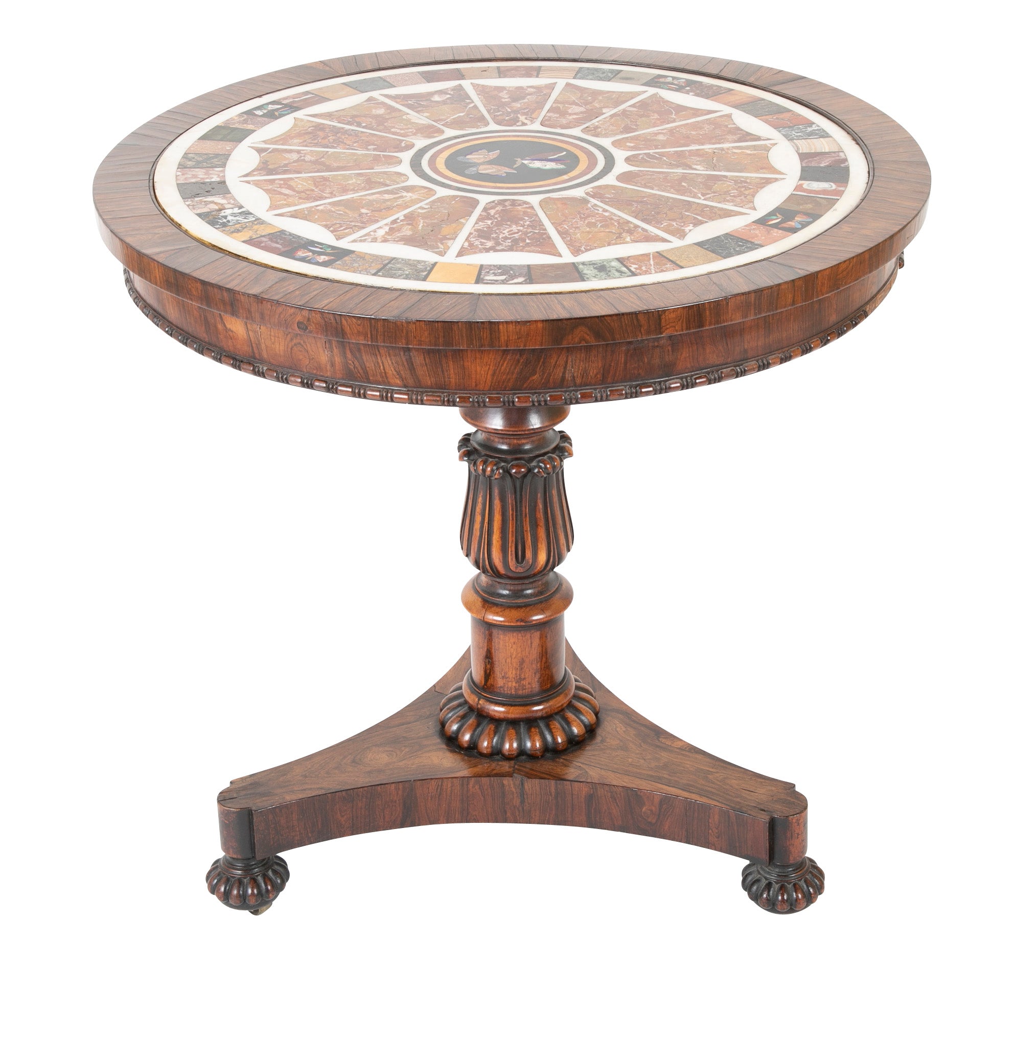 Rosewood Center Table Inset with Pietra Dura Specimen Butterflies