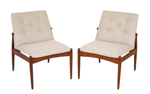 A Pair of Scandinavian Mid-Century Modern Teak Slipper Chairs