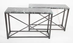 Pair of Neo-Classical Style Steel Console Tables with Marble Tops