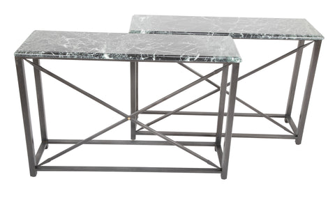 Pair of Neo-Classical Style Steel Console Tables with Marble Tops