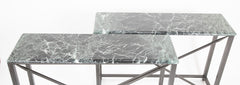 Pair of Neo-Classical Style Steel Console Tables with Marble Tops