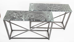 Pair of Neo-Classical Style Steel Console Tables with Marble Tops