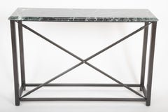 Pair of Neo-Classical Style Steel Console Tables with Marble Tops