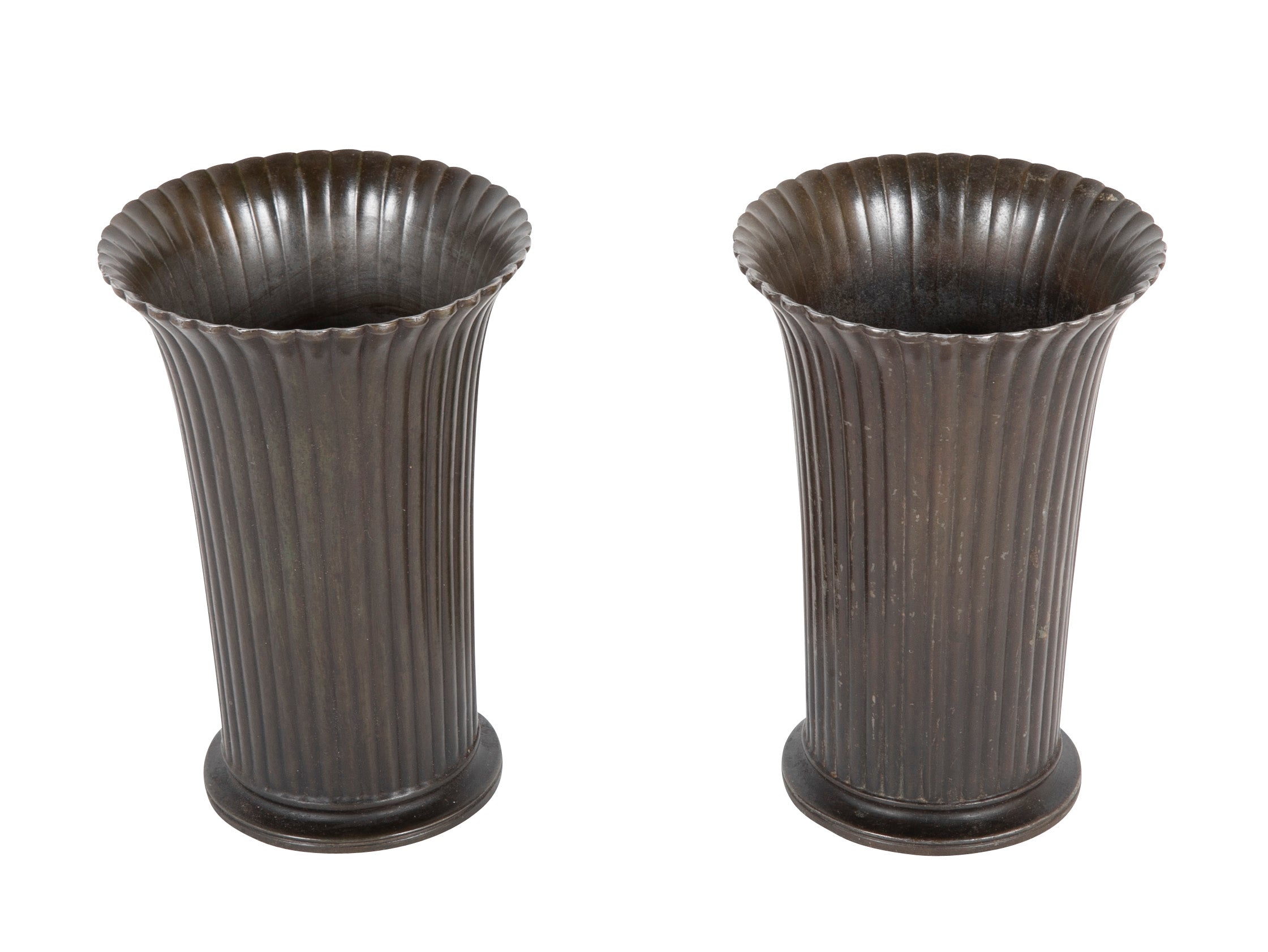 Pair of Just Andersen Patinated "Disko" Metal Vases