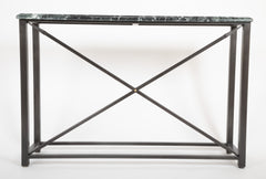 Pair of Neo-Classical Style Steel Console Tables with Marble Tops