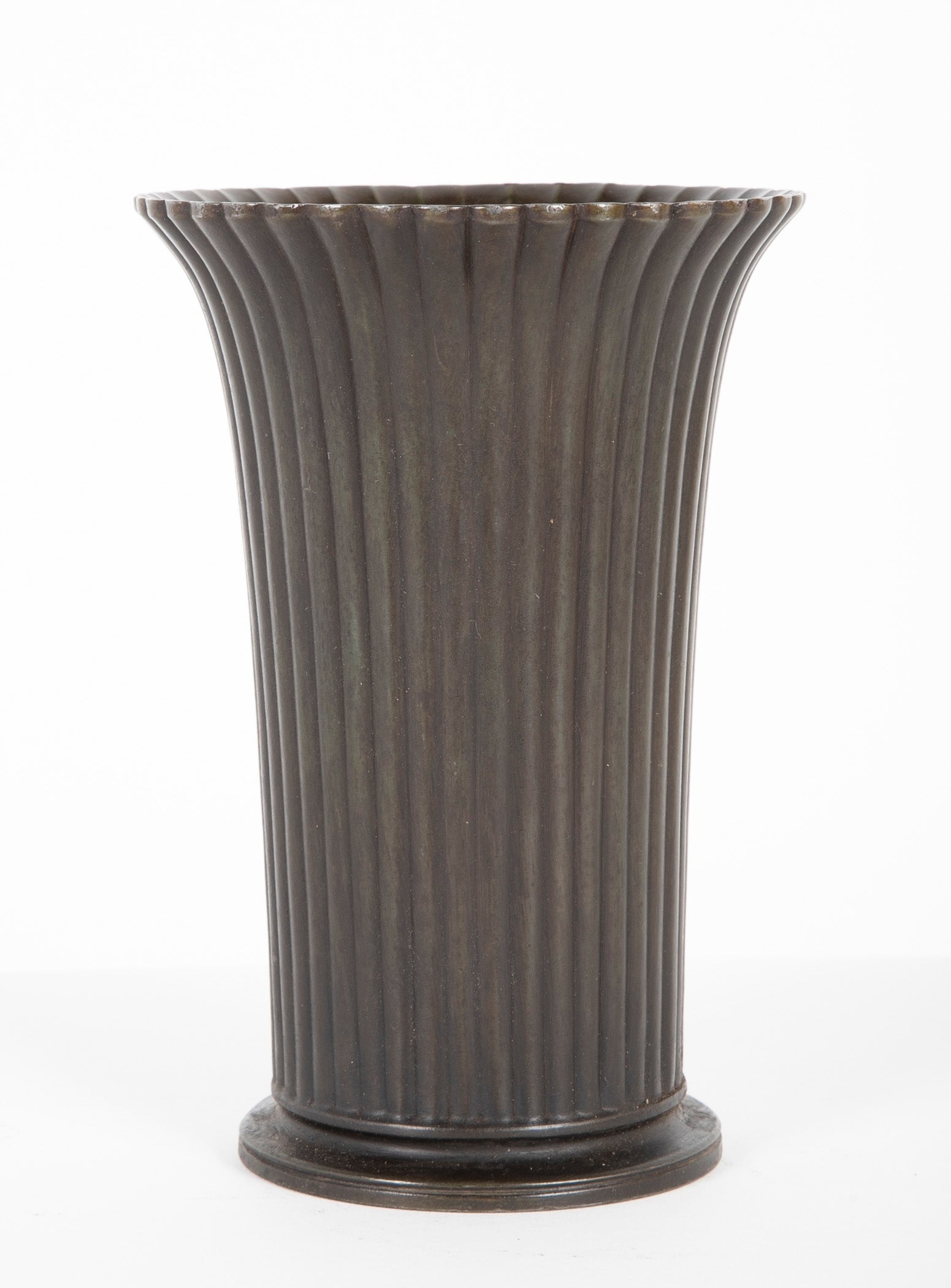 Pair of Just Andersen Patinated "Disko" Metal Vases
