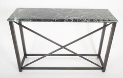 Pair of Neo-Classical Style Steel Console Tables with Marble Tops