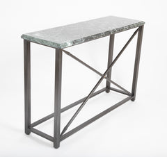 Pair of Neo-Classical Style Steel Console Tables with Marble Tops