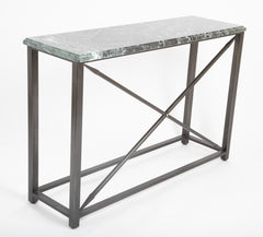 Pair of Neo-Classical Style Steel Console Tables with Marble Tops