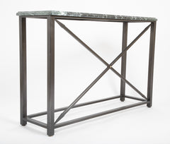 Pair of Neo-Classical Style Steel Console Tables with Marble Tops