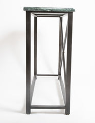 Pair of Neo-Classical Style Steel Console Tables with Marble Tops