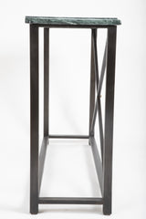 Pair of Neo-Classical Style Steel Console Tables with Marble Tops