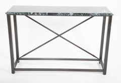 Pair of Neo-Classical Style Steel Console Tables with Marble Tops