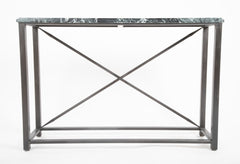 Pair of Neo-Classical Style Steel Console Tables with Marble Tops